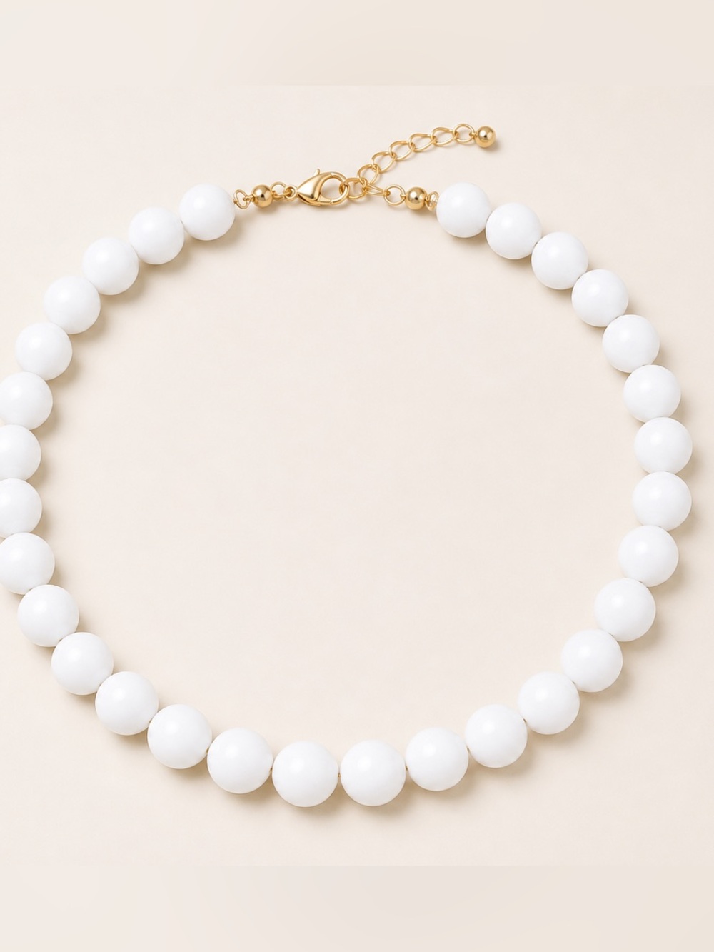 Classic White Beaded Necklace with Gold Accents
